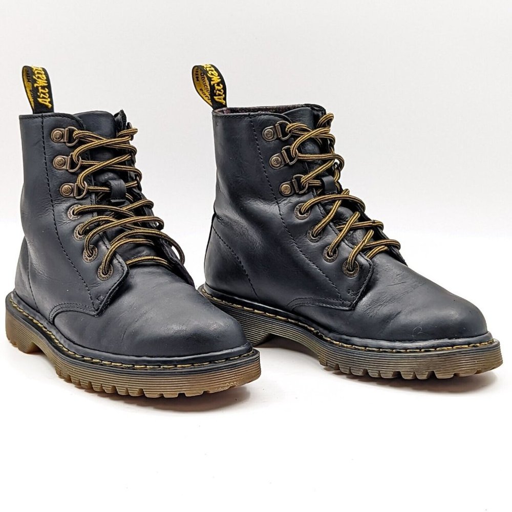 Dr. Martens Women Luana Black Soft Leather Combat Boots Shoes Lace Up Size 6